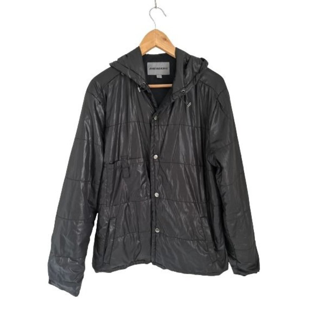 JOHNSTON&MURPHY Light Weight Hood Jacket Black Front Pockets Lined Size Large
